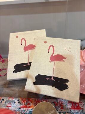 Pink Flamingo Canvas Art Pair